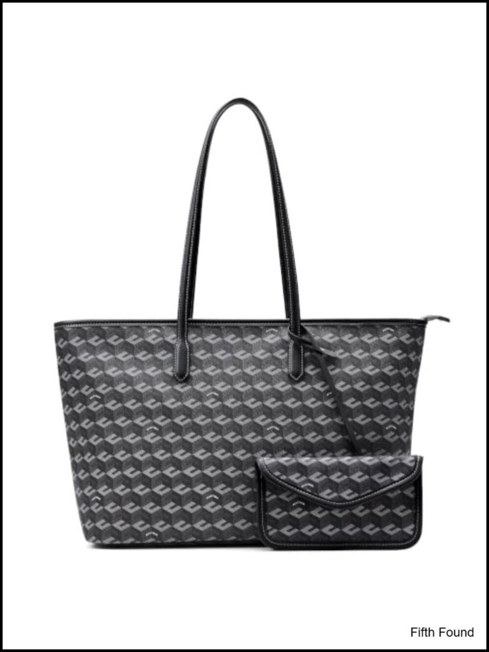 PU Leather Cubic Monogram Print Oversized Tote Bag for Women